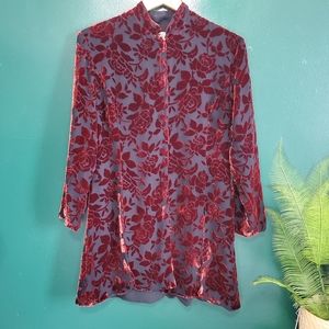 Rose Velvet Jacquard Texture Print Long Sleeve Top